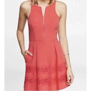 EXPRESS NWT Coral Pink High Neck Fit & Flare Skater Dress // 8